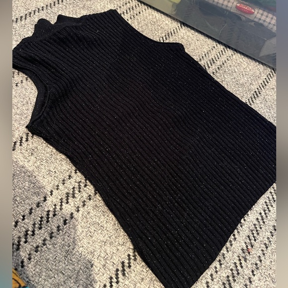 black knit mock neck sweater vest with blue sparkles - Picture 2 of 3